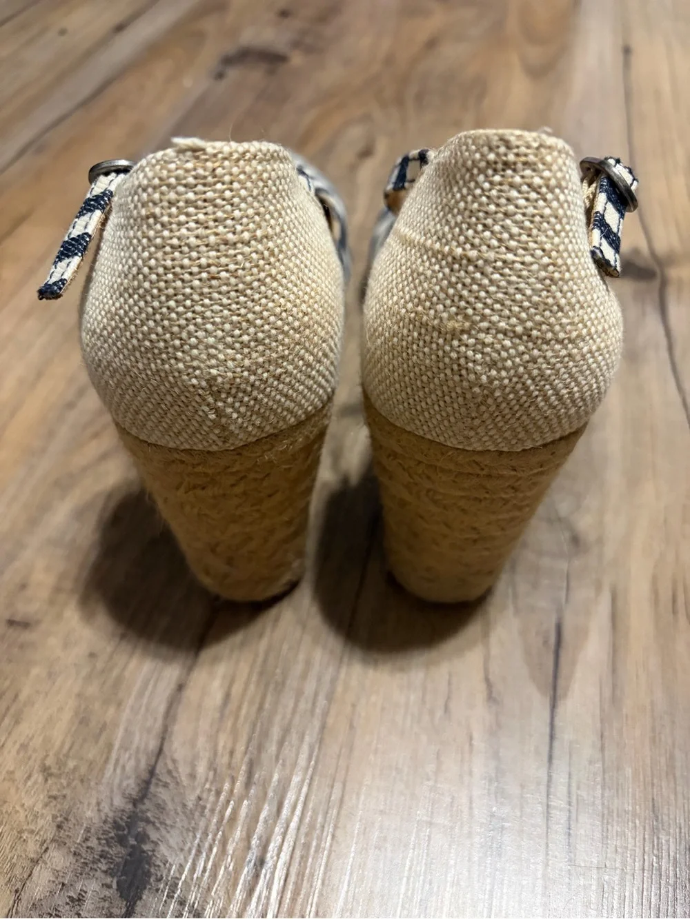 White Mountain Navy & White Striped Ankle-Strap Espadrille Wedges
